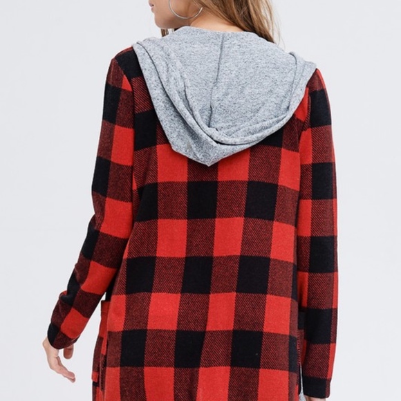 Buffalo plaid hooded sweater cardigan - Picture 2 of 3